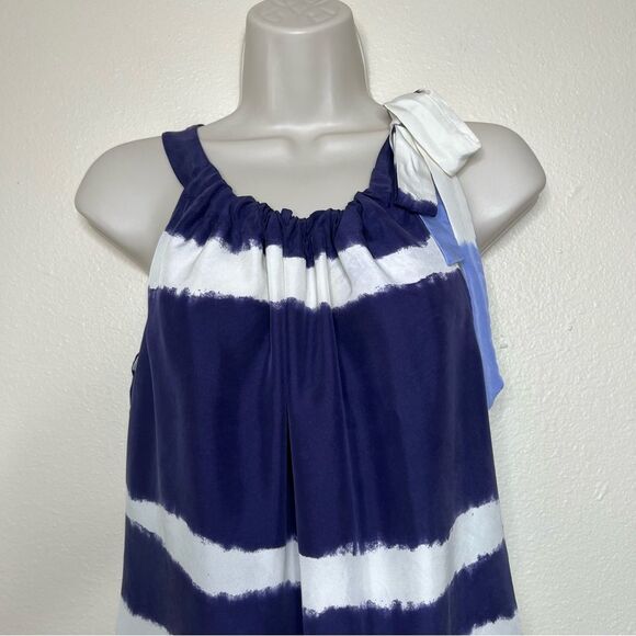 Banana Republic Stripe Silk Halter Dress Bow Ombre Blue White Lined Womens 4 - Picture 3 of 14